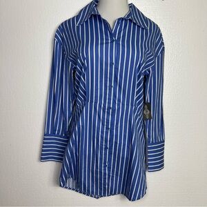 Honey Peach blue white stripped button dress shirt size M NWT